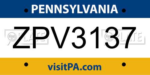 ZPV3137 Pennsylvania License Plate