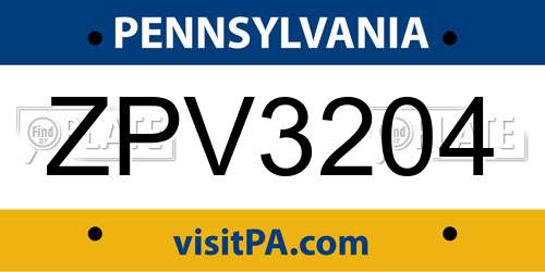 ZPV3204 Pennsylvania License Plate
