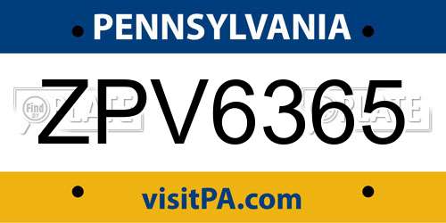 ZPV6365 Pennsylvania License Plate