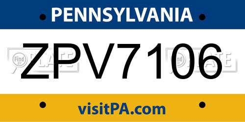 ZPV7106 Pennsylvania License Plate