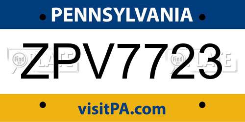 ZPV7723 Pennsylvania License Plate