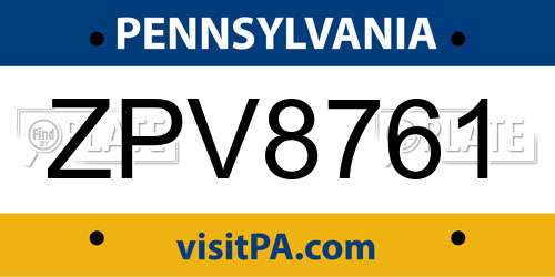 ZPV8761 Pennsylvania License Plate