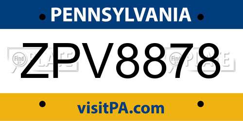 ZPV8878 Pennsylvania License Plate