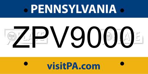 ZPV9000 Pennsylvania License Plate
