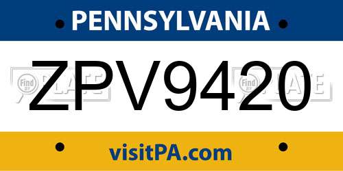 ZPV9420 Pennsylvania License Plate
