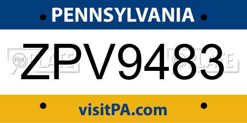ZPV9483 Pennsylvania License Plate