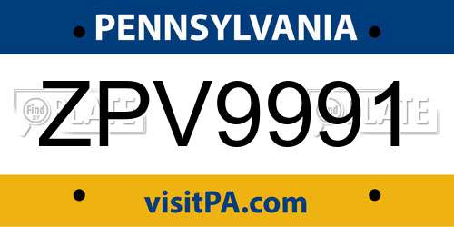 ZPV9991 Pennsylvania License Plate
