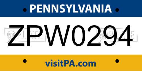 ZPW0294 Pennsylvania License Plate