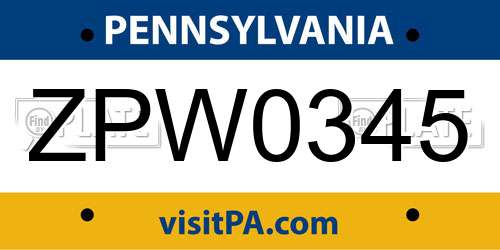 ZPW0345 Pennsylvania License Plate