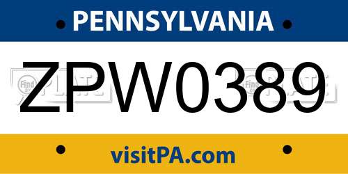 ZPW0389 Pennsylvania License Plate