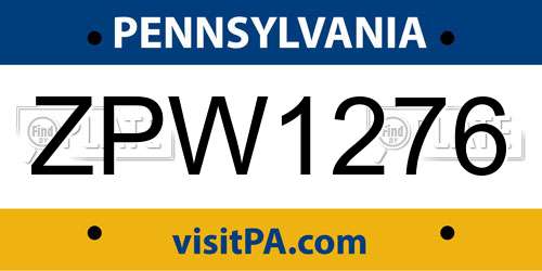 ZPW1276 Pennsylvania License Plate
