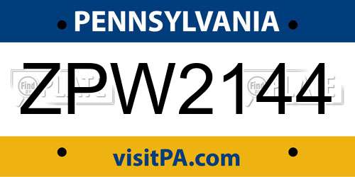 ZPW2144 Pennsylvania License Plate