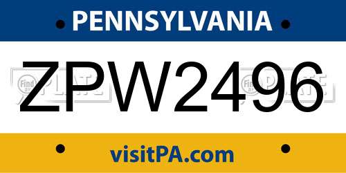 ZPW2496 Pennsylvania License Plate