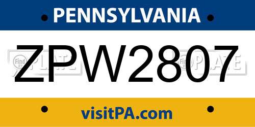 ZPW2807 Pennsylvania License Plate