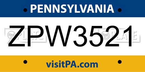ZPW3521 Pennsylvania License Plate