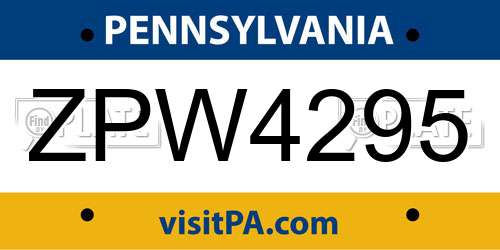 ZPW4295 Pennsylvania License Plate
