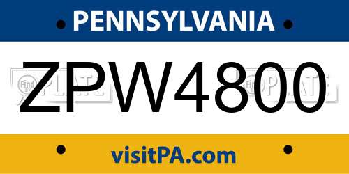 ZPW4800 Pennsylvania License Plate