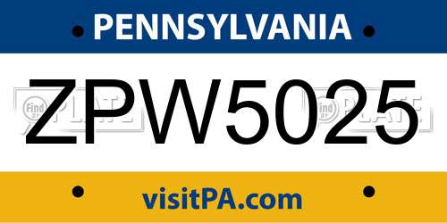 ZPW5025 Pennsylvania License Plate