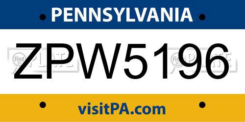 ZPW5196 Pennsylvania License Plate