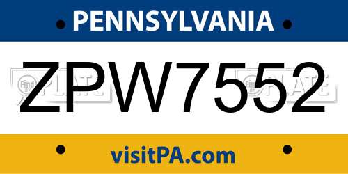 ZPW7552 Pennsylvania License Plate