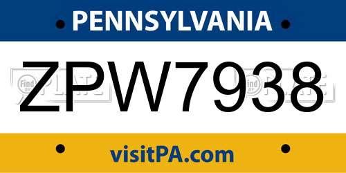 ZPW7938 Pennsylvania License Plate
