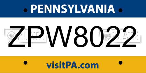 ZPW8022 Pennsylvania License Plate