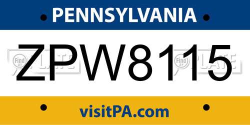ZPW8115 Pennsylvania License Plate
