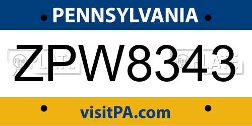 ZPW8343 Pennsylvania License Plate