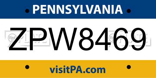 ZPW8469 Pennsylvania License Plate