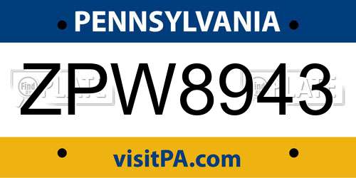 ZPW8943 Pennsylvania License Plate