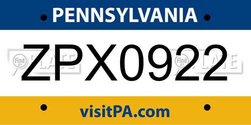 ZPX0922 Pennsylvania License Plate