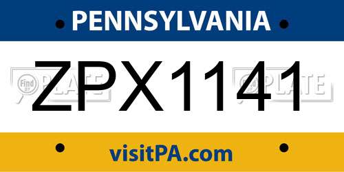 ZPX1141 Pennsylvania License Plate