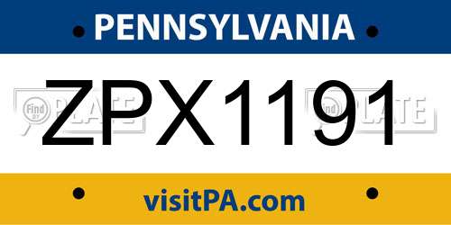 ZPX1191 Pennsylvania License Plate