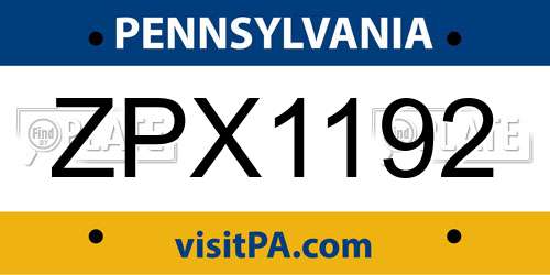 ZPX1192 Pennsylvania License Plate