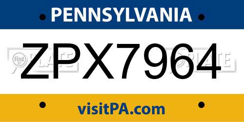 ZPX7964 Pennsylvania License Plate