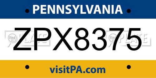 ZPX8375 Pennsylvania License Plate