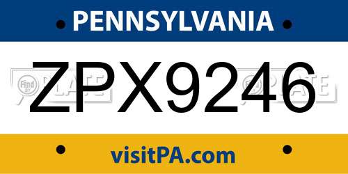 ZPX9246 Pennsylvania License Plate