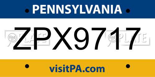 ZPX9717 Pennsylvania License Plate