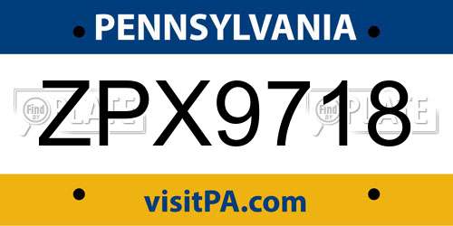ZPX9718 Pennsylvania License Plate