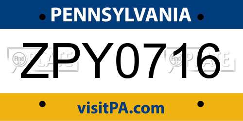 ZPY0716 Pennsylvania License Plate