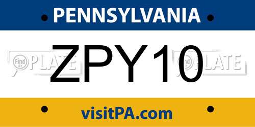 ZPY10 Pennsylvania License Plate