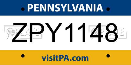 ZPY1148 Pennsylvania License Plate