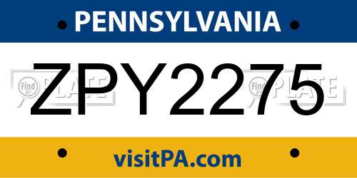 ZPY2275 Pennsylvania License Plate
