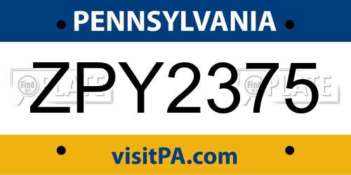 ZPY2375 Pennsylvania License Plate