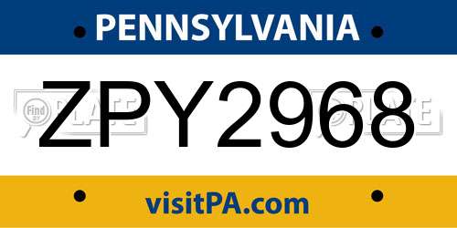 ZPY2968 Pennsylvania License Plate
