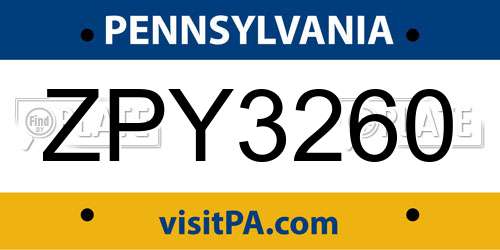 ZPY3260 Pennsylvania License Plate