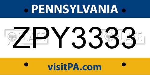 ZPY3333 Pennsylvania License Plate