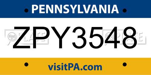 ZPY3548 Pennsylvania License Plate