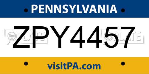 ZPY4457 Pennsylvania License Plate