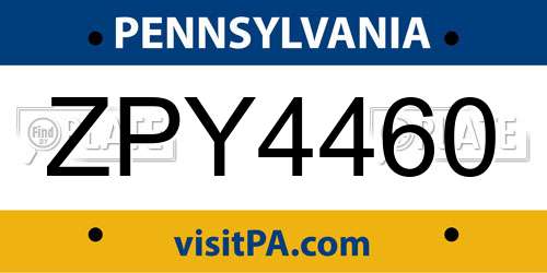 ZPY4460 Pennsylvania License Plate